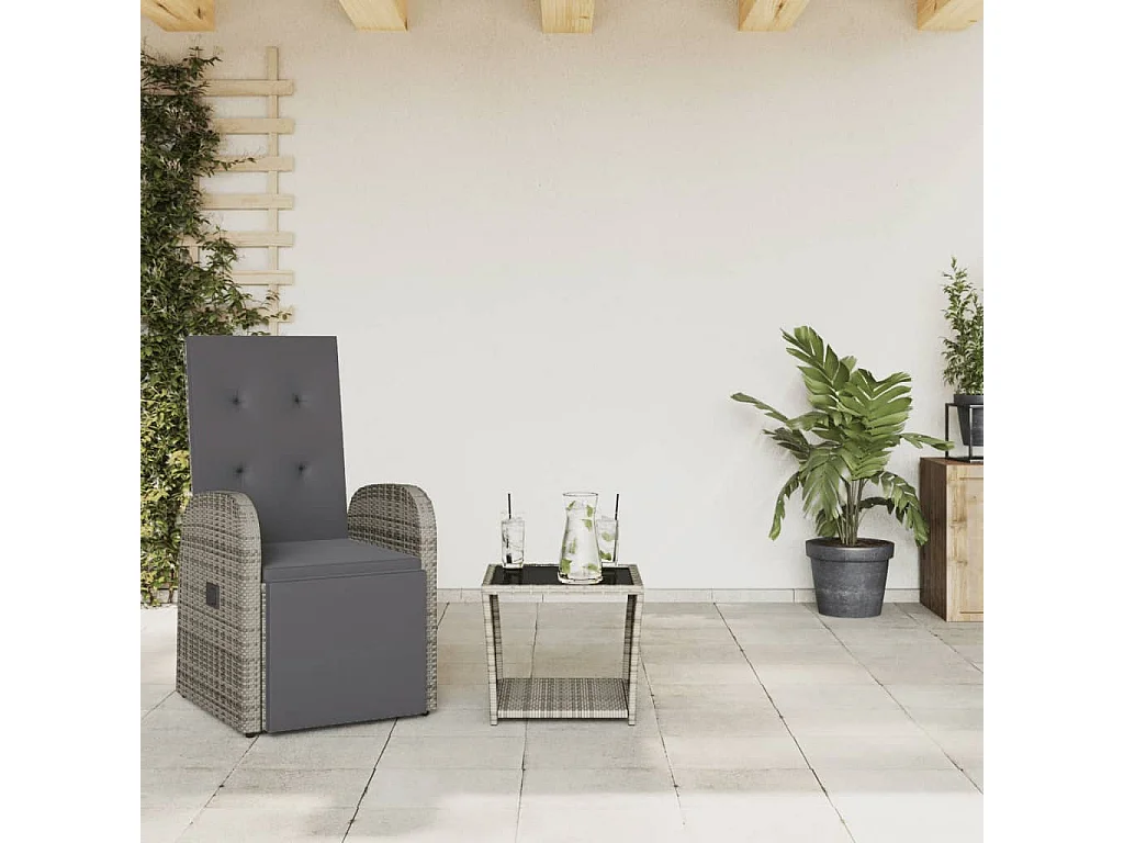 Ensemble à manger de jardin et coussins 2 pcs gris rotin