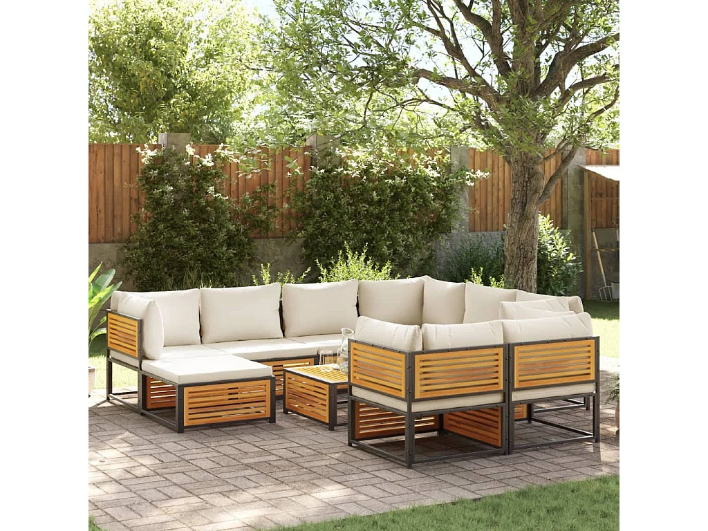 10 pcs conjunto de sofás de jardim com almofadões acácia maciça