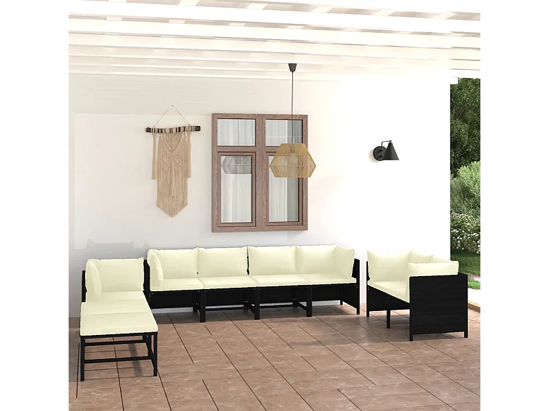 Set Divani da Giardino 10 pz con Cuscini in Polyrattan Nero
