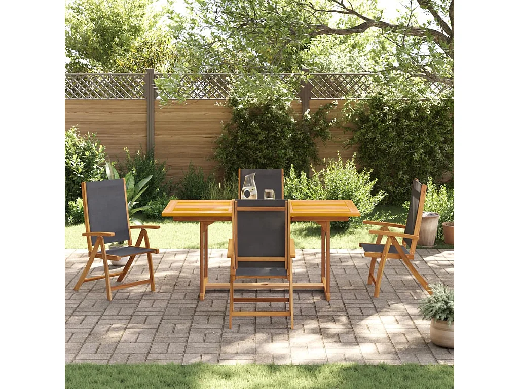 7 pcs conjunto de jantar para jardim acácia maciça e textilene