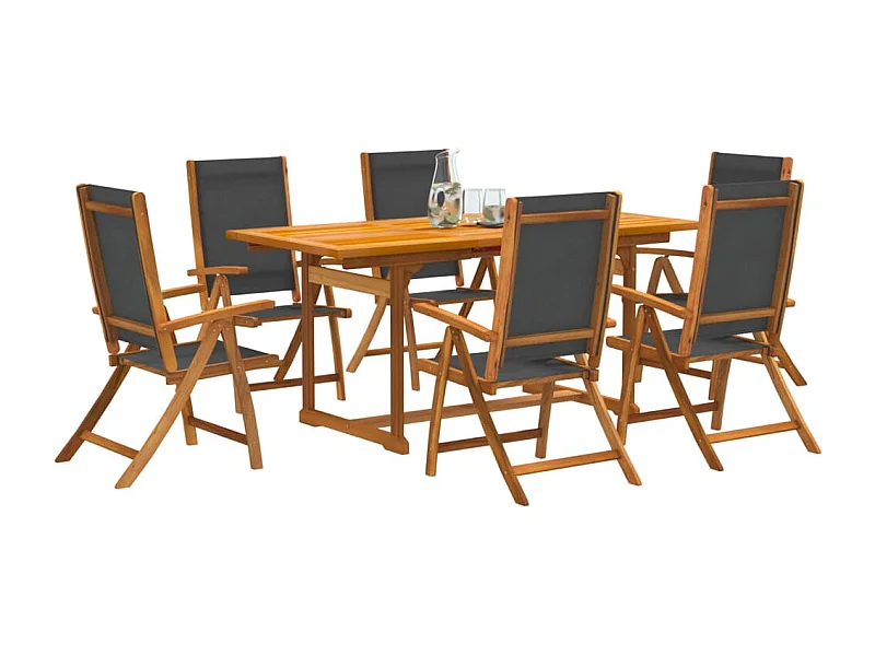 Juego comedor de jardín 7 pzas madera maciza acacia y textileno