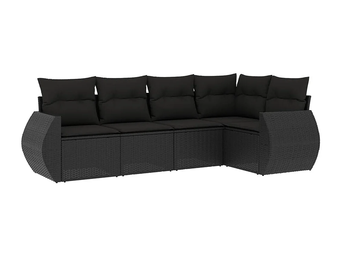 5-tlg. Garten-Sofagarnitur mit Kissen Schwarz Poly Rattan