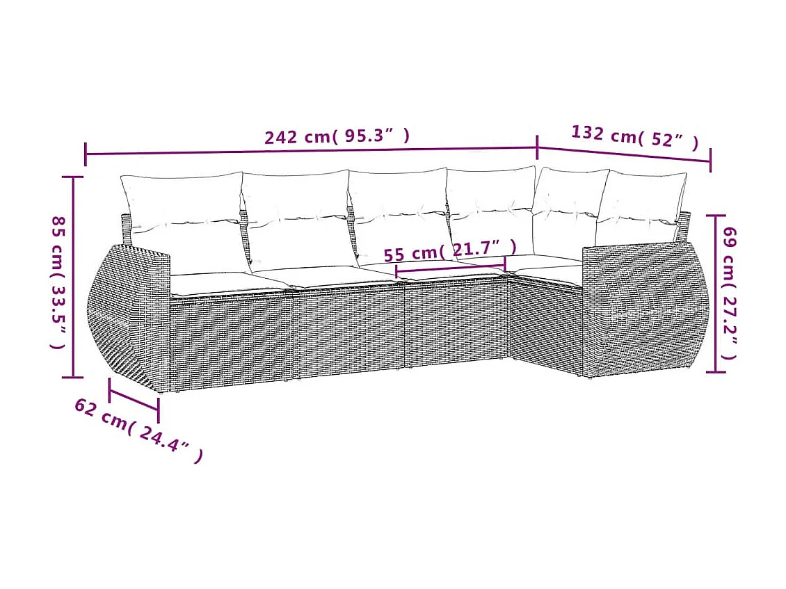 5-tlg. Garten-Sofagarnitur mit Kissen Schwarz Poly Rattan