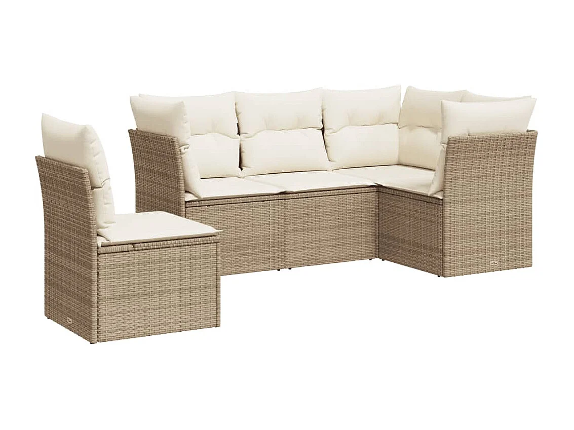 Salon de jardin avec coussins 5 pcs beige résine tressée