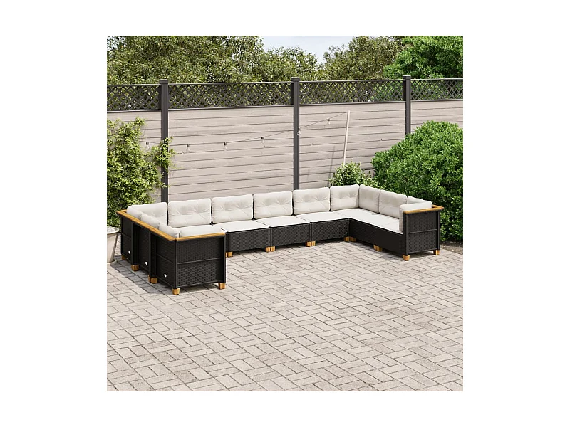 Salon de jardin 10 pcs avec coussins noir résine tressée