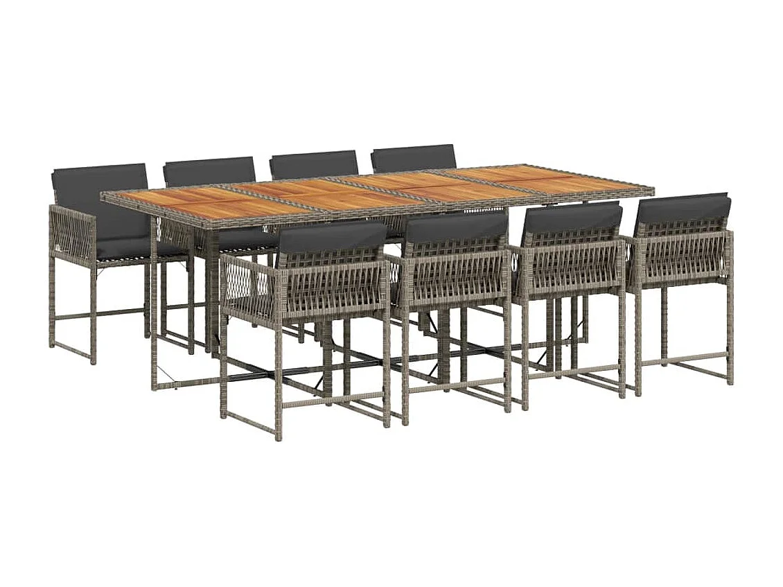 9-delige Tuinset met kussens poly rattan grijs