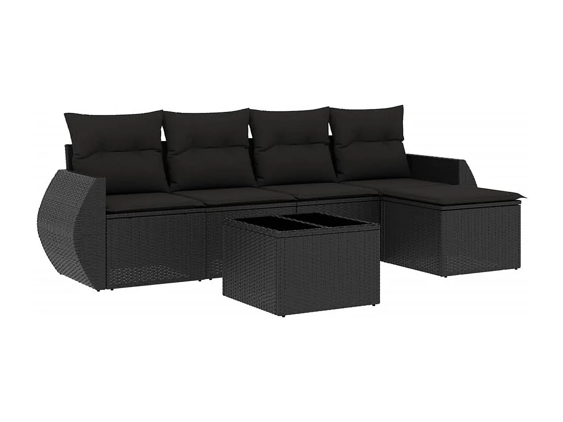 Set Divano da Giardino 6 pz con Cuscini Nero in Polyrattan