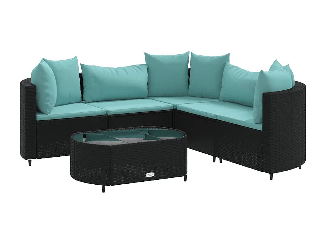 Salon de jardin 6 pcs avec coussins noir résine tressée