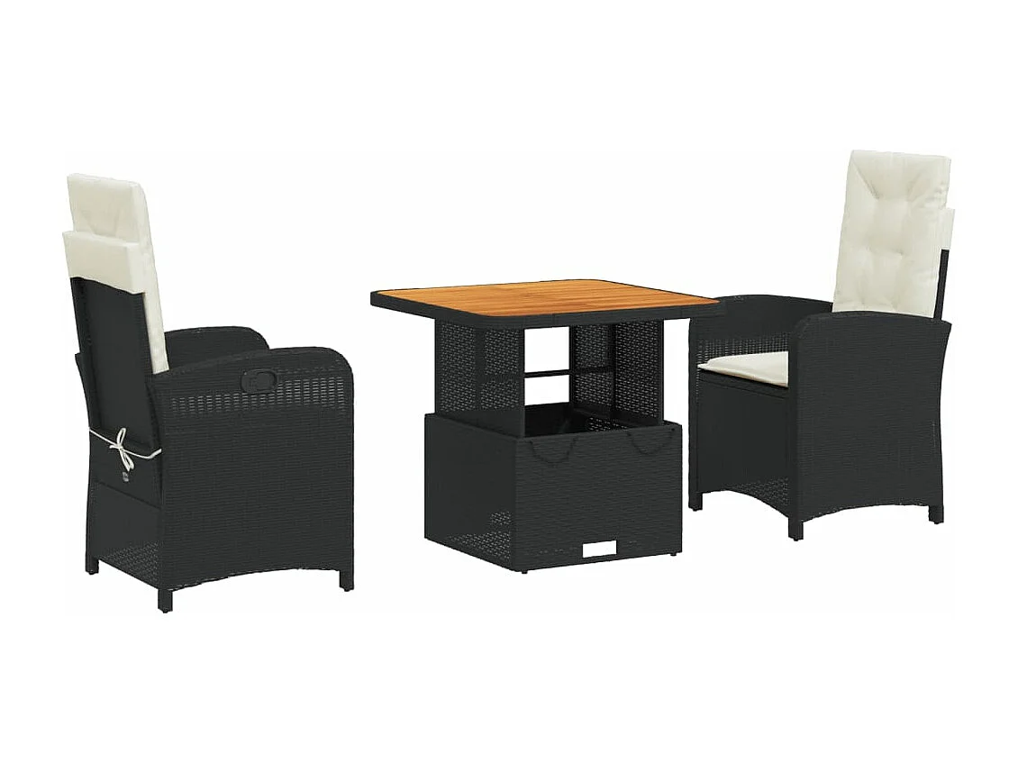 Ensemble à manger de jardin avec coussins 3 pcs Noir