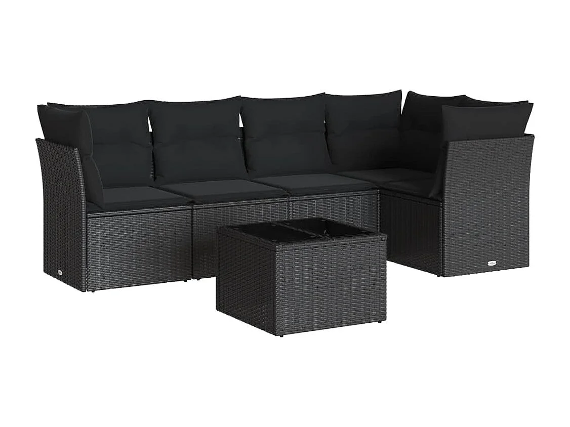 6-tlg. Garten-Sofagarnitur mit Kissen Schwarz Poly Rattan