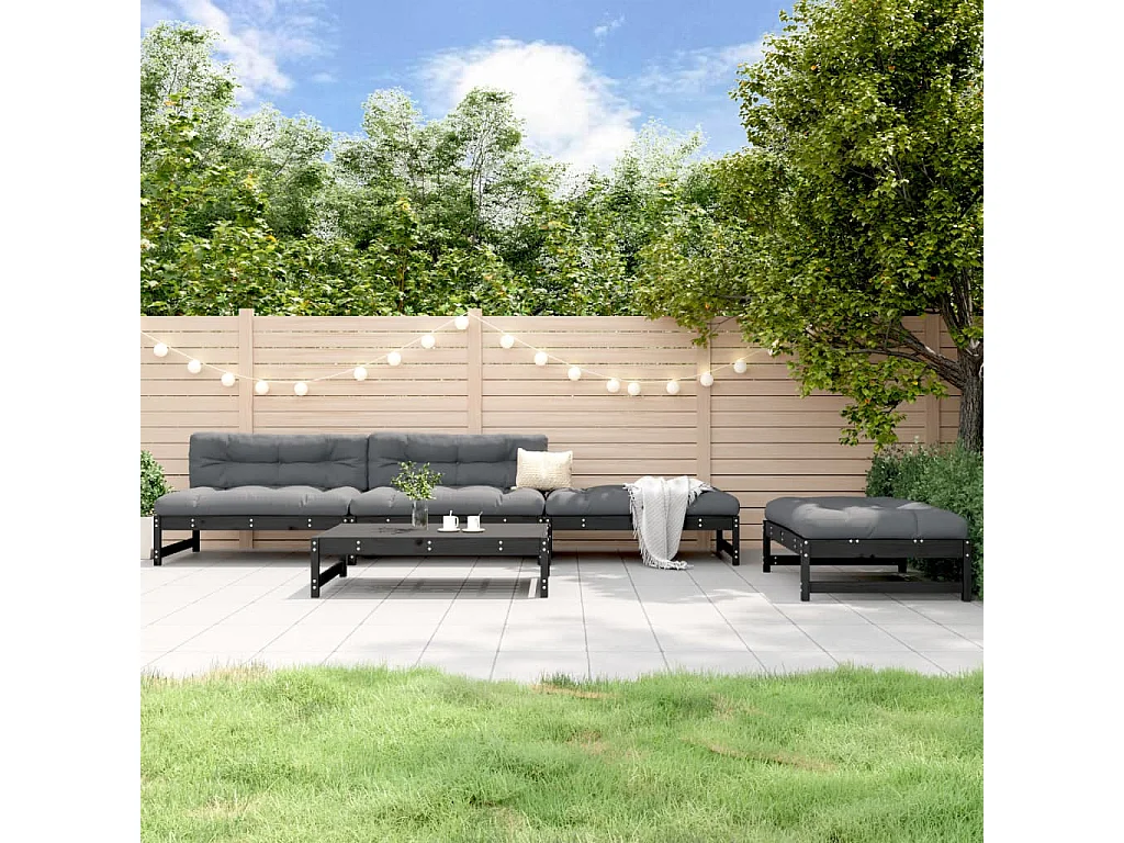 5 pcs conjunto lounge de jardim madeira de pinho maciça preto