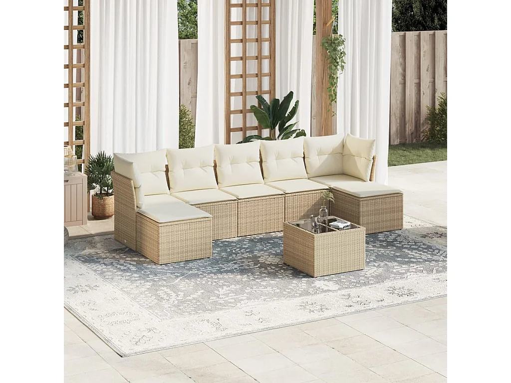8-tlg. Garten-Sofagarnitur mit Kissen Beige Poly Rattan