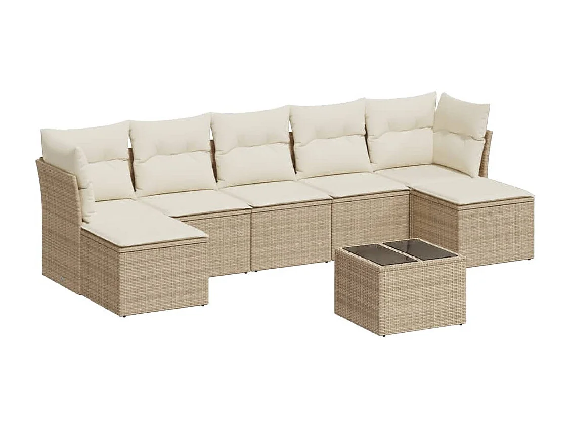 8-tlg. Garten-Sofagarnitur mit Kissen Beige Poly Rattan