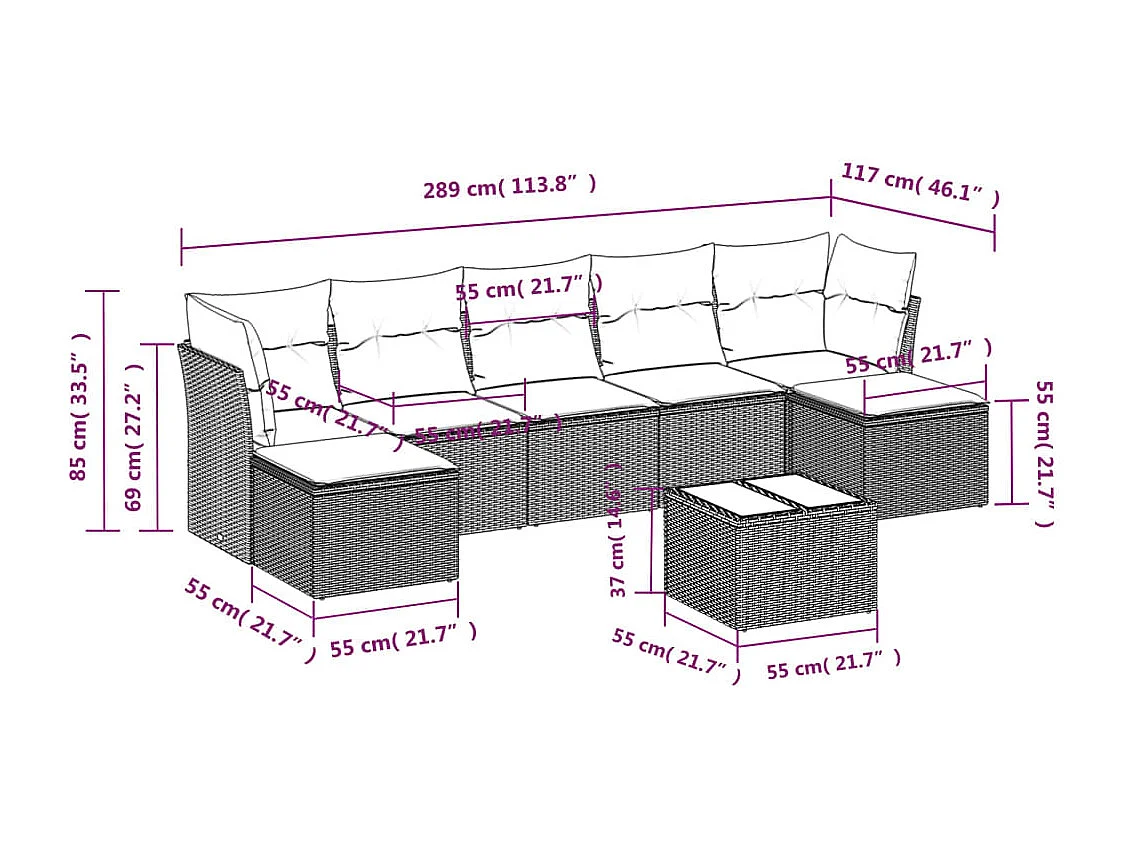 8-tlg. Garten-Sofagarnitur mit Kissen Beige Poly Rattan