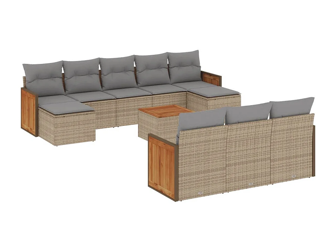 Salon de jardin 11 pcs avec coussins beige résine tressée