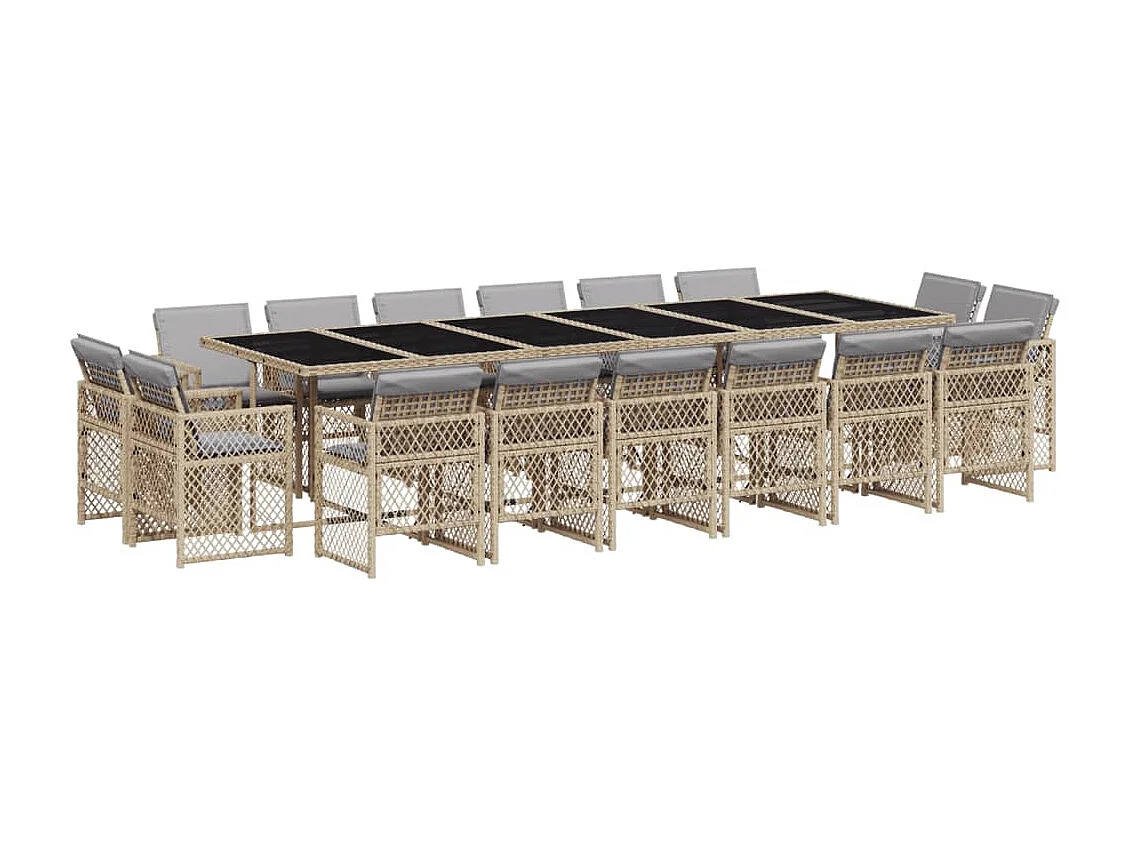 17-tlg. Garten-Essgruppe mit Kissen Beigemischung Poly Rattan