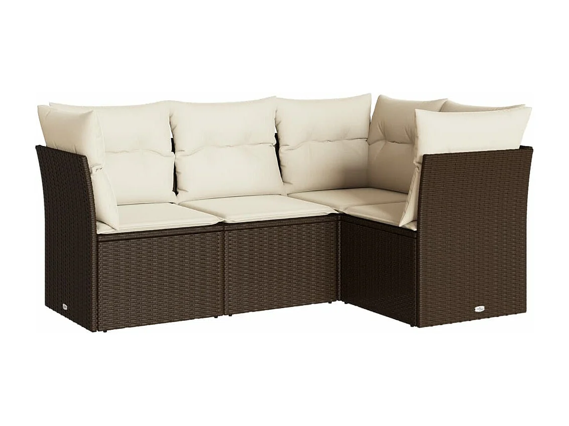 4-delige Loungeset met kussens poly rattan bruin