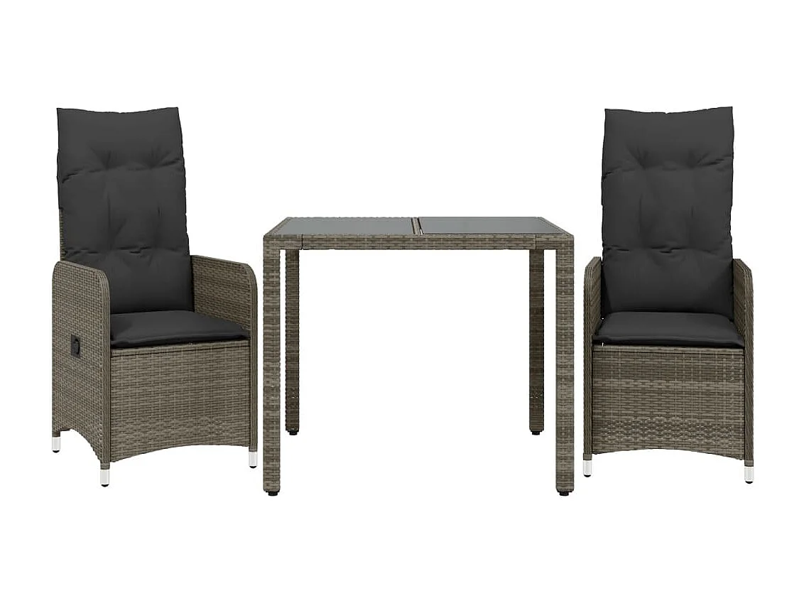 Ensemble de bistro de jardin 3 pcs coussins gris poly rotin