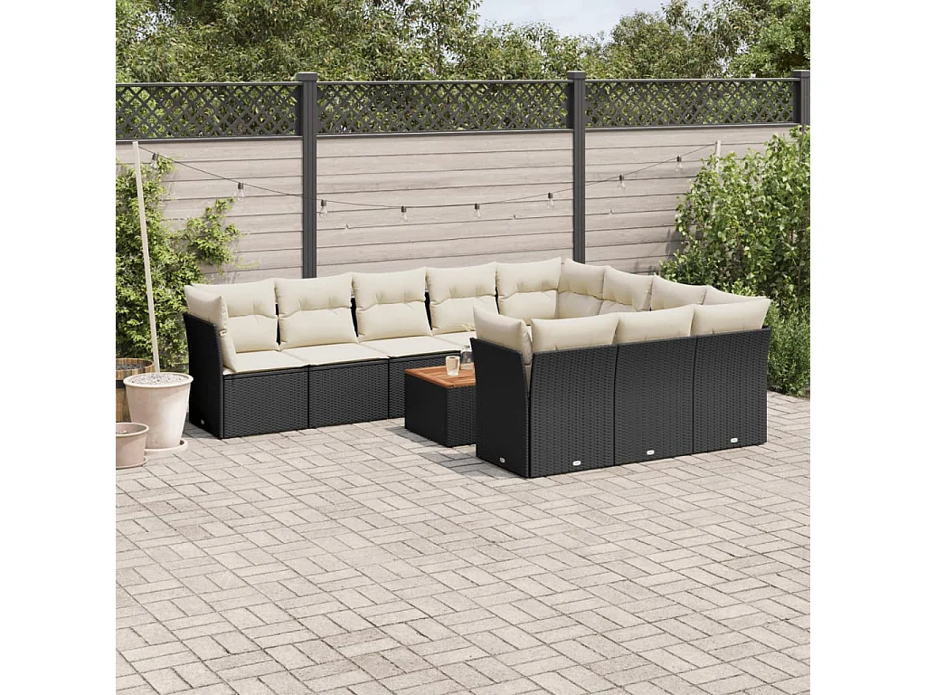 Set Divani da Giardino 11 pz con Cuscini in Polyrattan Nero