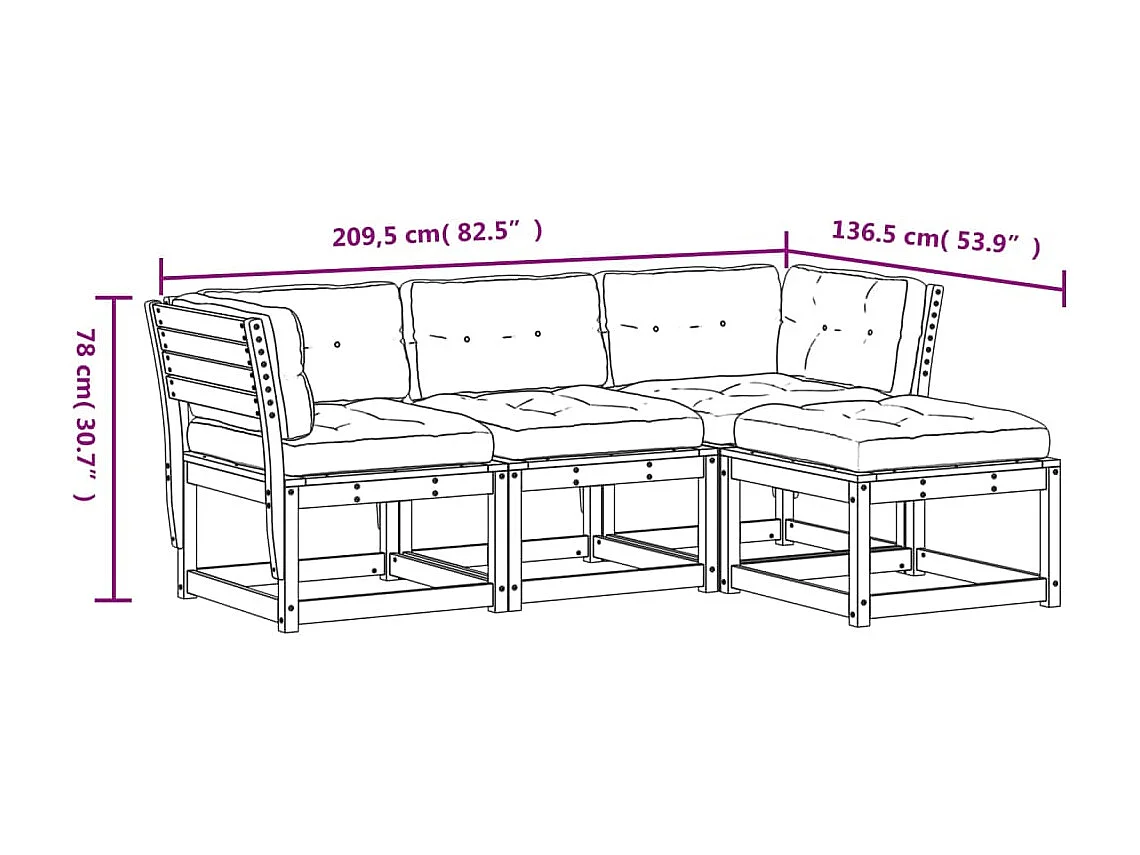 Salon de jardin 4 pcs avec coussins Bois de pin massif