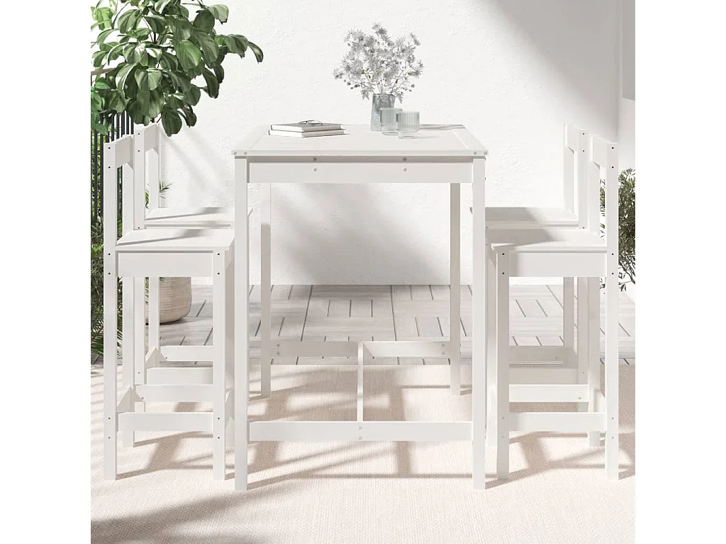 Set Bar da Giardino 5 pz Bianco in Legno Massello di Pino