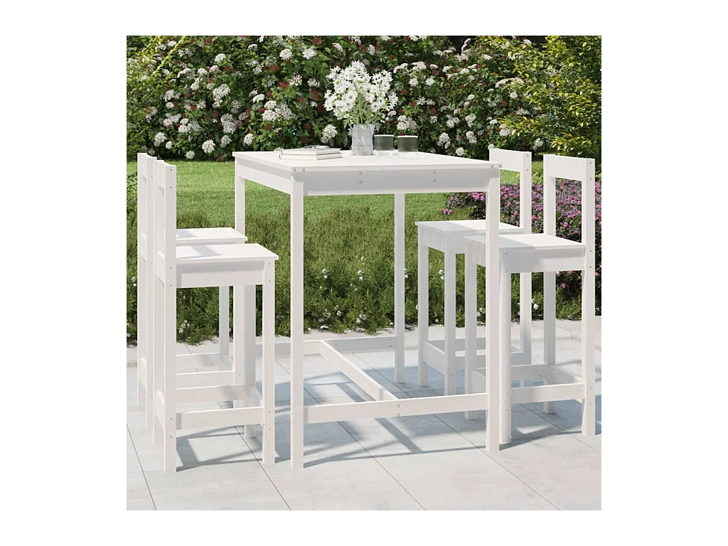Ensemble de bar de jardin 5 pcs blanc bois massif de pin