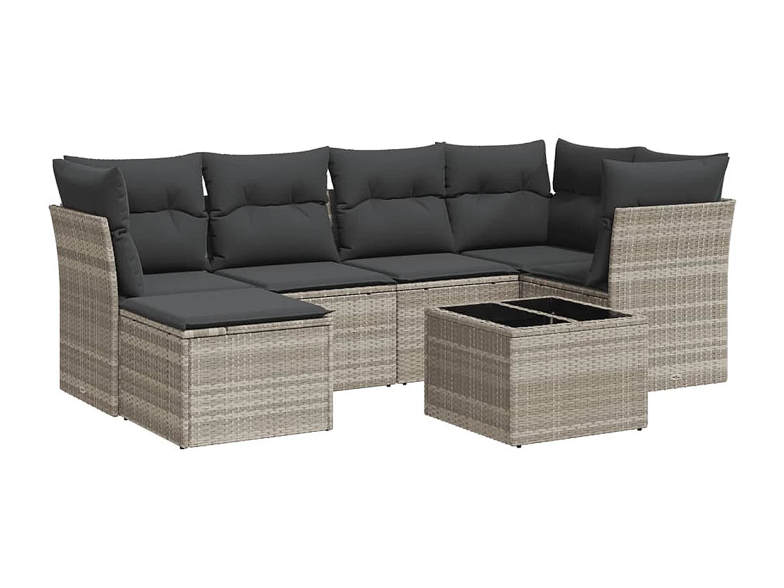 Salon de jardin avec coussins 7 pcs gris clair résine tressée