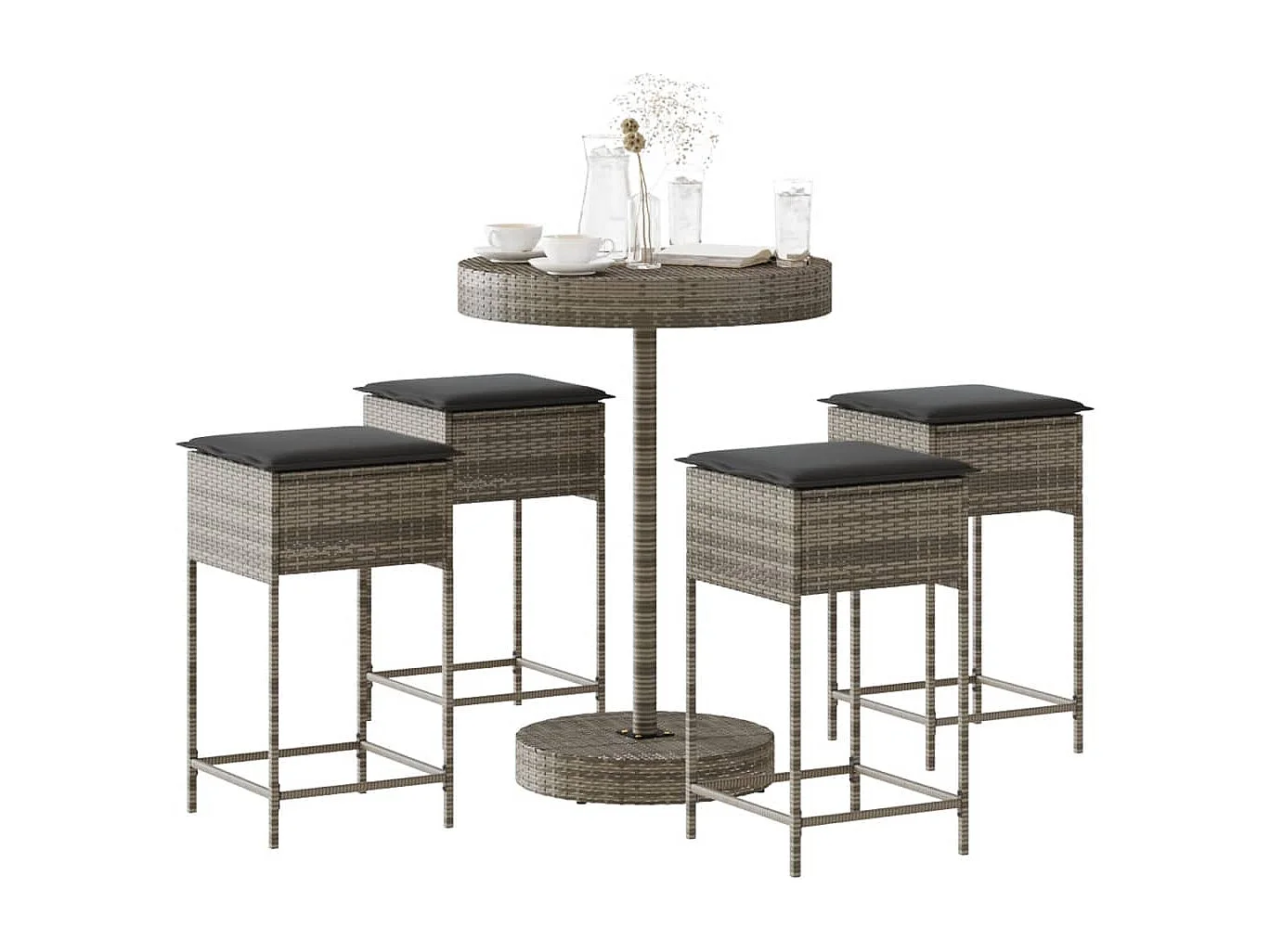 Ensemble de bar de jardin 5 pcs avec coussins gris poly rotin