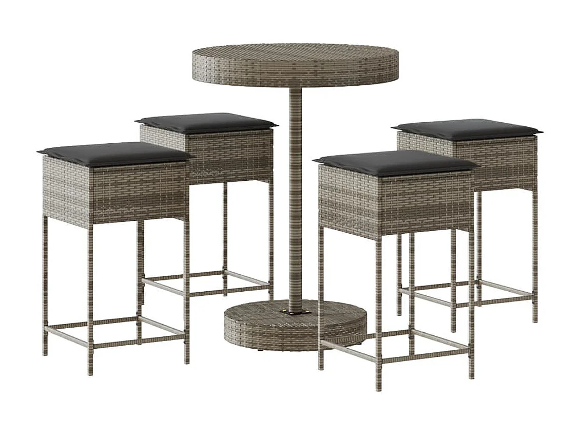 Ensemble de bar de jardin 5 pcs avec coussins gris poly rotin