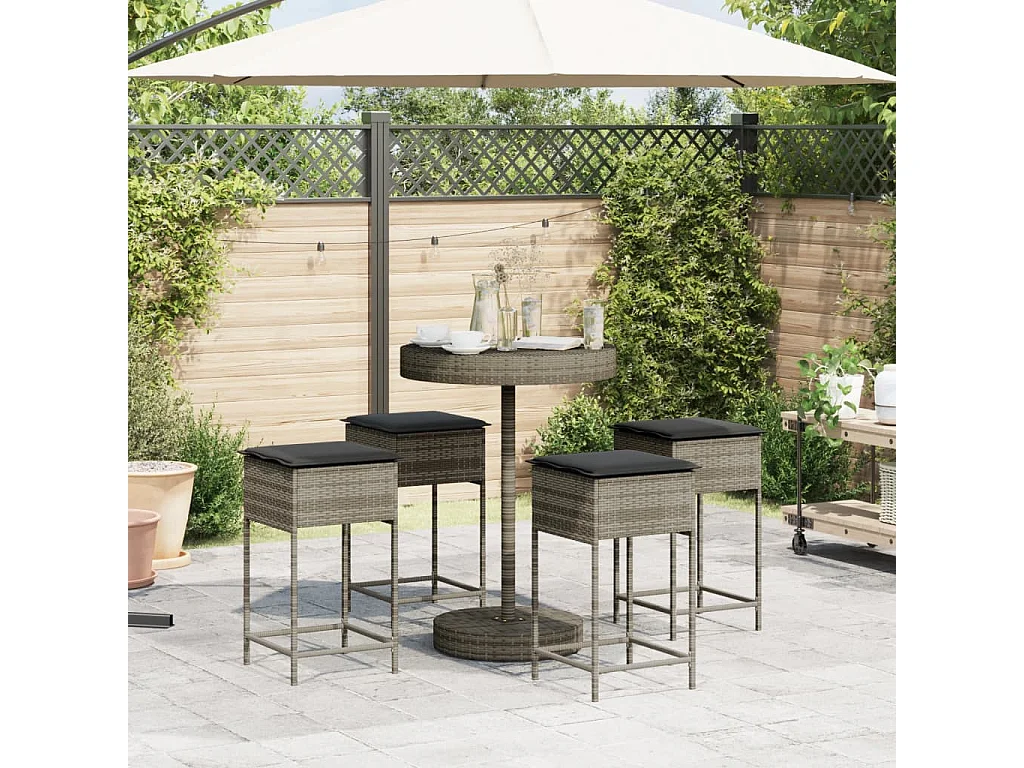 Ensemble de bar de jardin 5 pcs avec coussins gris poly rotin