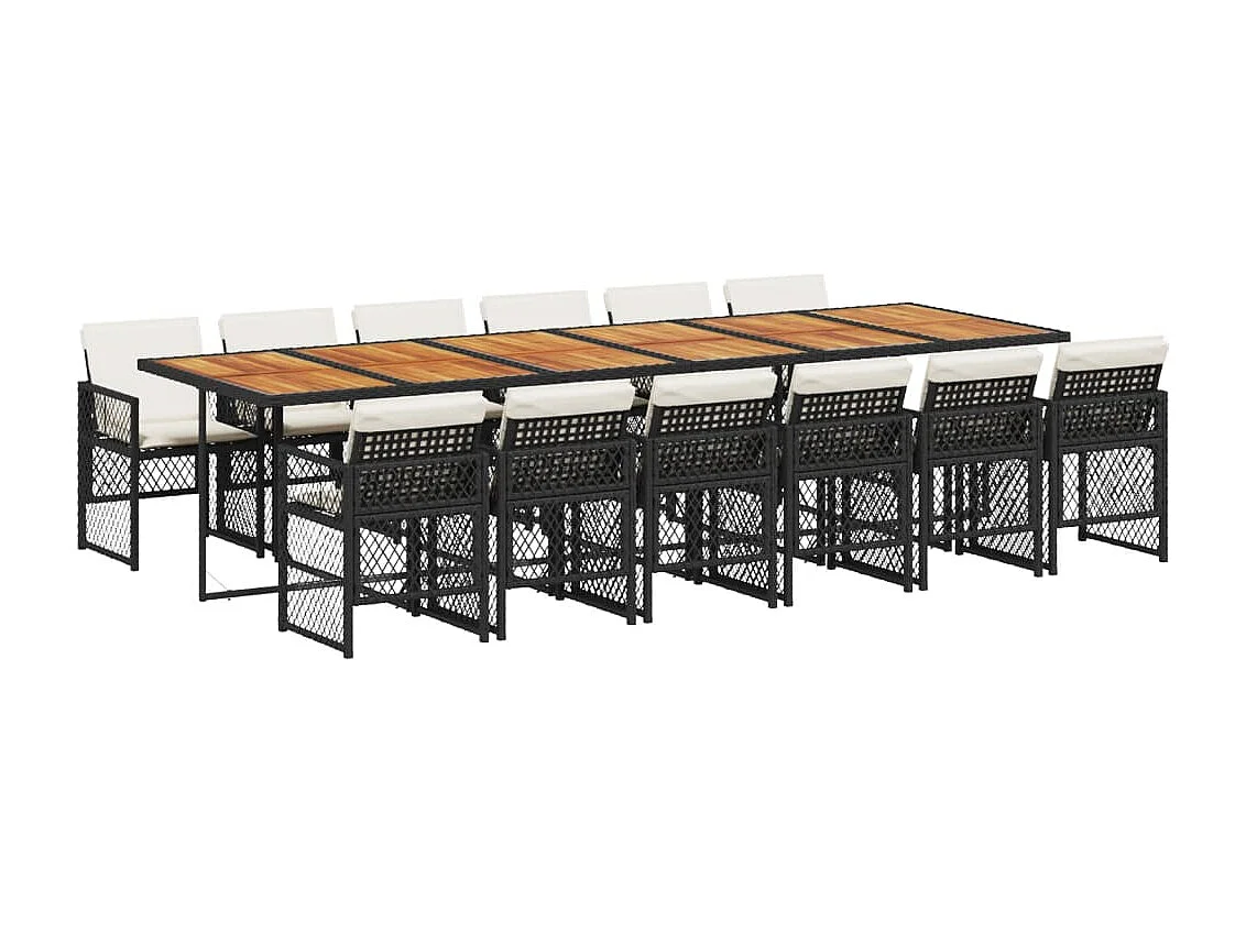 Ensemble à manger de jardin 13 pcs coussins noir résine tressée
