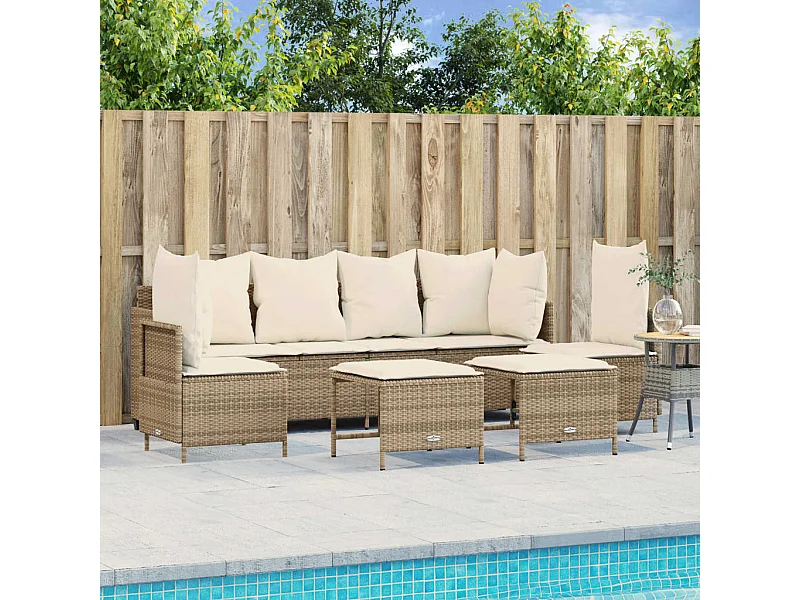 Set Divano da Giardino 5 pz con Cuscini Beige in Polyrattan