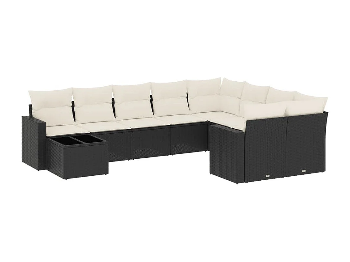 Set Divani da Giardino 10pz con Cuscini in Polyrattan Nero