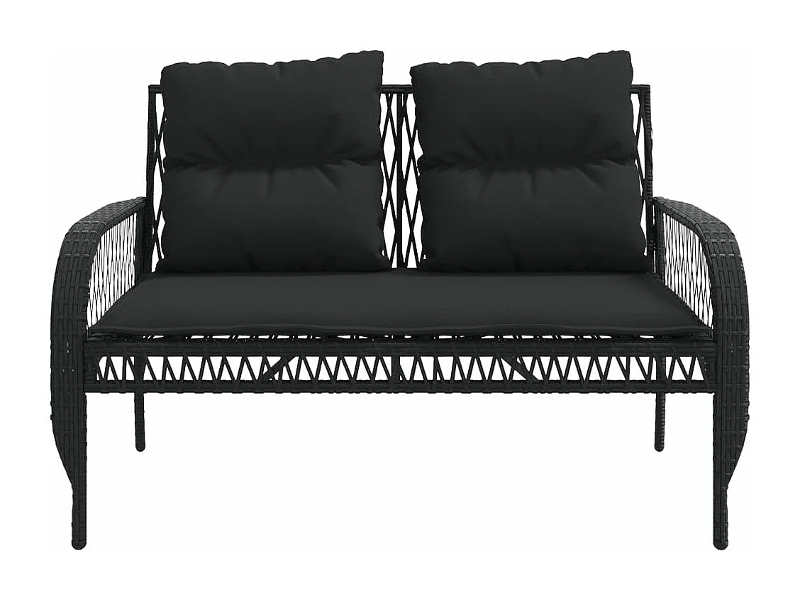 4-delige Loungeset met kussens poly rattan zwart
