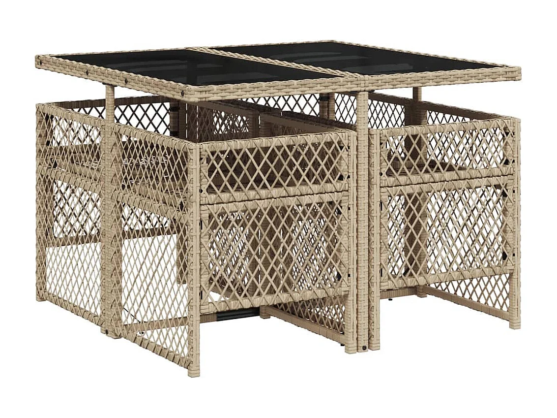 Ensemble à manger de jardin avec coussins 5pcs Beige poly rotin