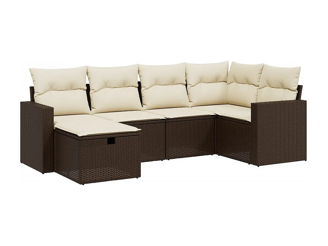 6-tlg. Garten-Sofagarnitur mit Kissen Braun Poly Rattan