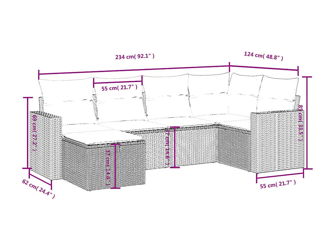 6-tlg. Garten-Sofagarnitur mit Kissen Braun Poly Rattan