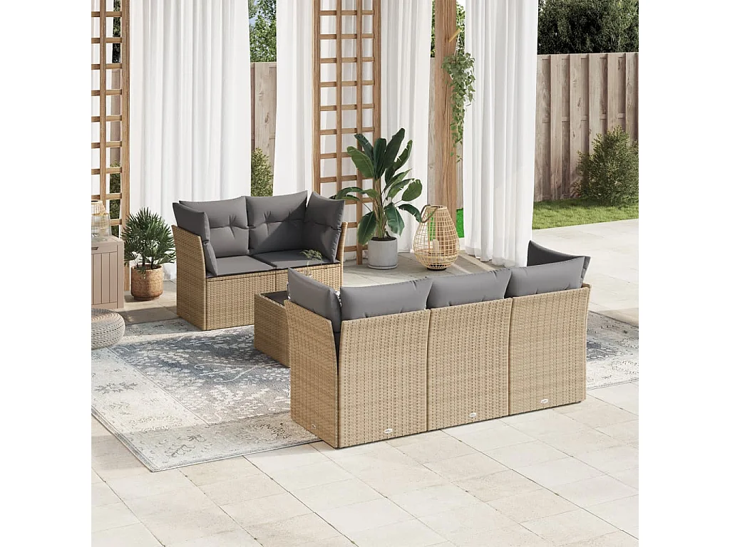 6-tlg. Garten-Sofagarnitur mit Kissen Beige Poly Rattan