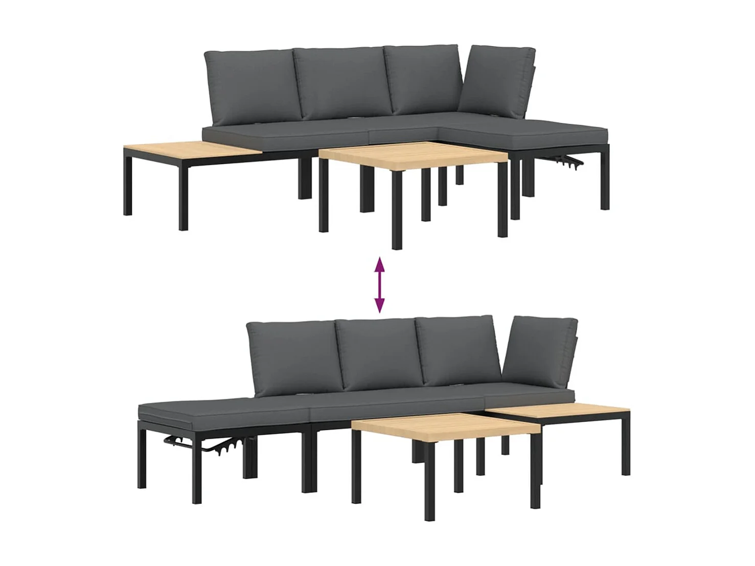 Salon de jardin 4 pcs avec coussins noir aluminium