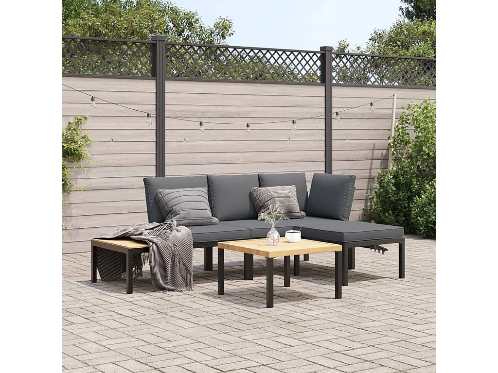 Salon de jardin 4 pcs avec coussins noir aluminium