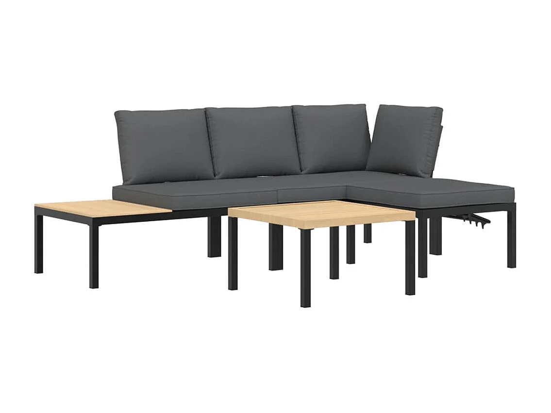 Salon de jardin 4 pcs avec coussins noir aluminium