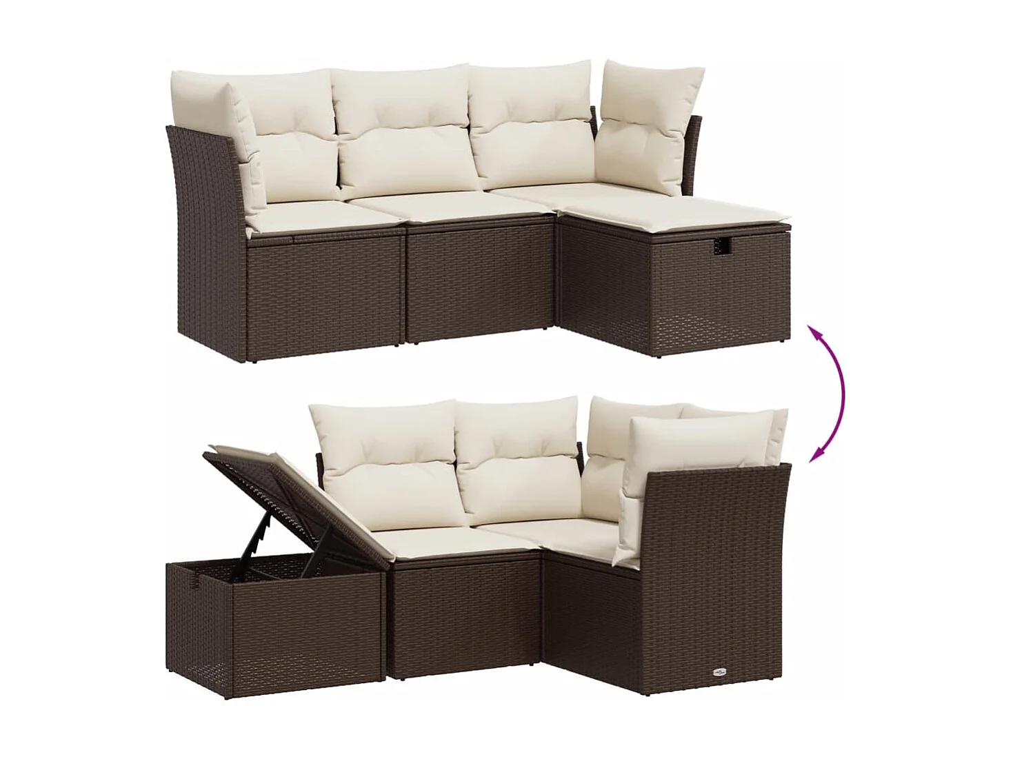 Salon de jardin 4 pcs avec coussins marron résine tressée