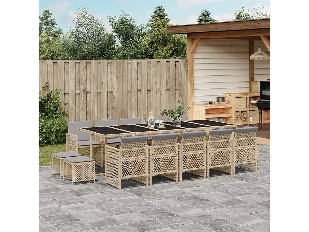 Ensemble à manger de jardin et coussins 15 pcs beige
