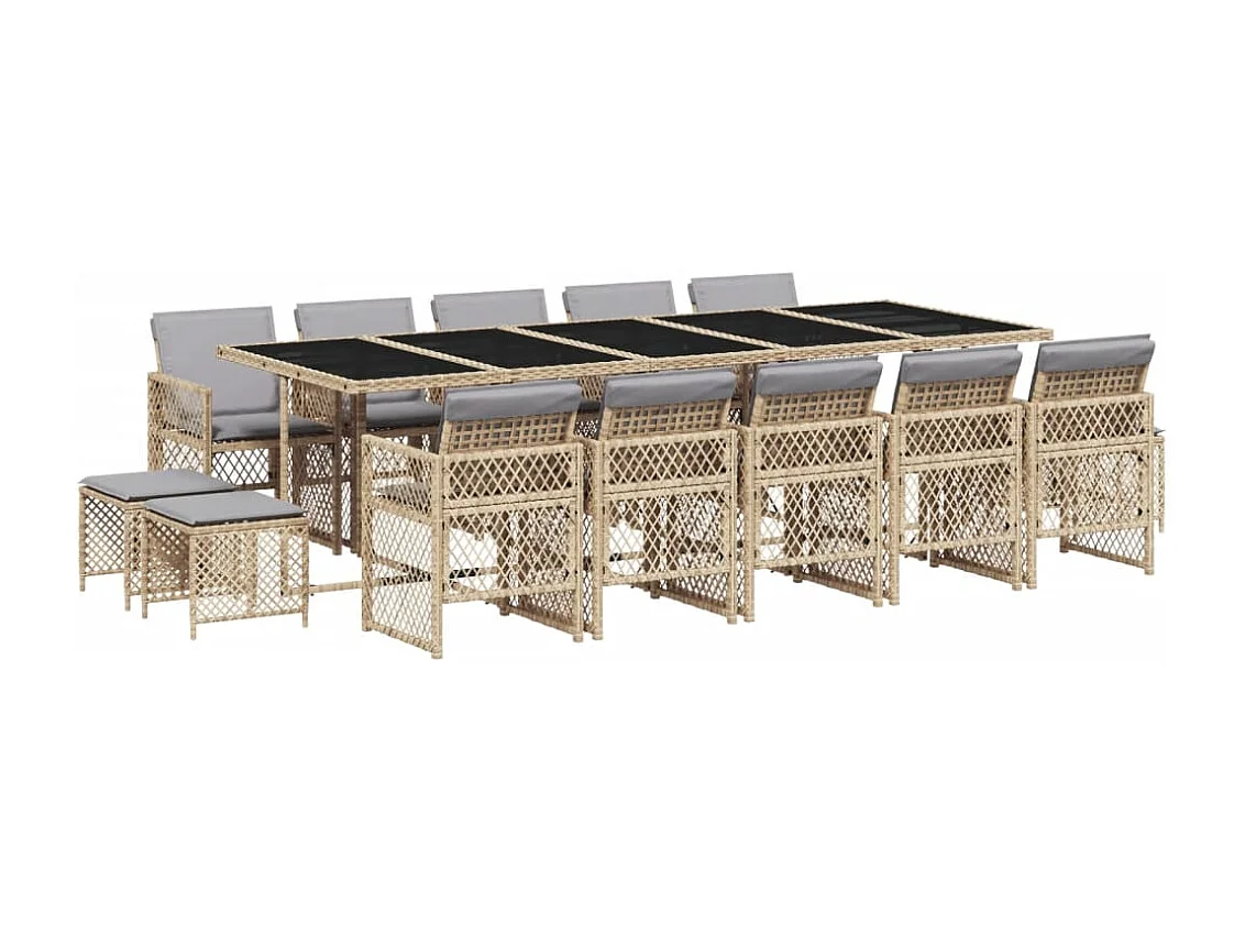 Ensemble à manger de jardin et coussins 15 pcs beige