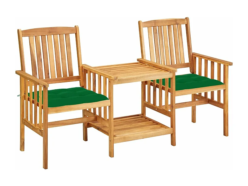 Chaises de jardin avec table à thé et coussins Acacia solide