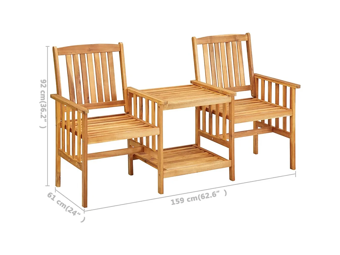 Chaises de jardin avec table à thé et coussins Acacia solide