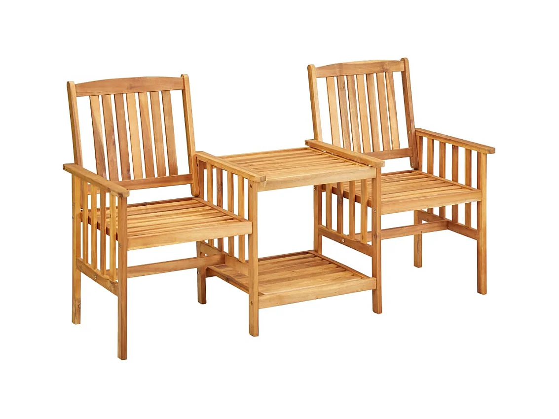 Chaises de jardin avec table à thé et coussins Acacia solide