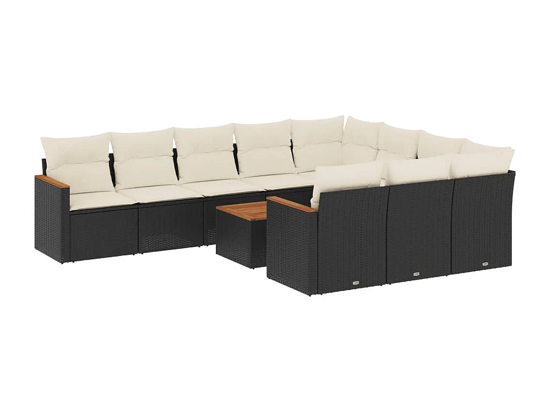 Set Divani da Giardino 11 pz con Cuscini in Polyrattan Nero