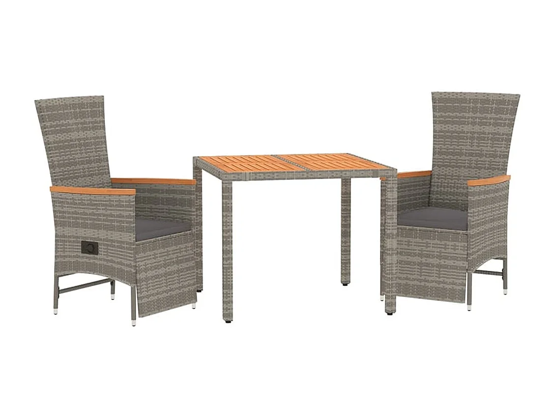 3-tlg. Garten-Essgruppe mit Kissen Grau Poly Rattan