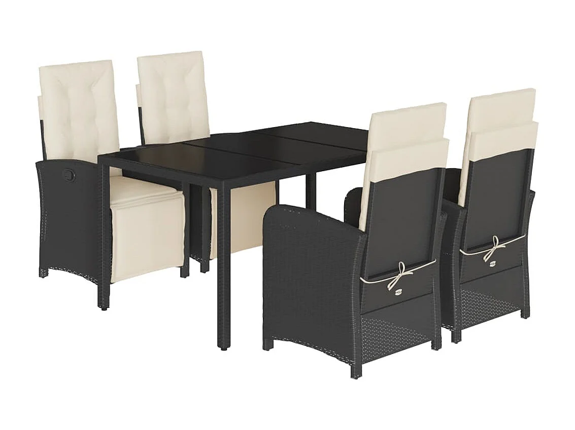 Set da Pranzo da Giardino 5 pz Nero con Cuscini in Polyrattan